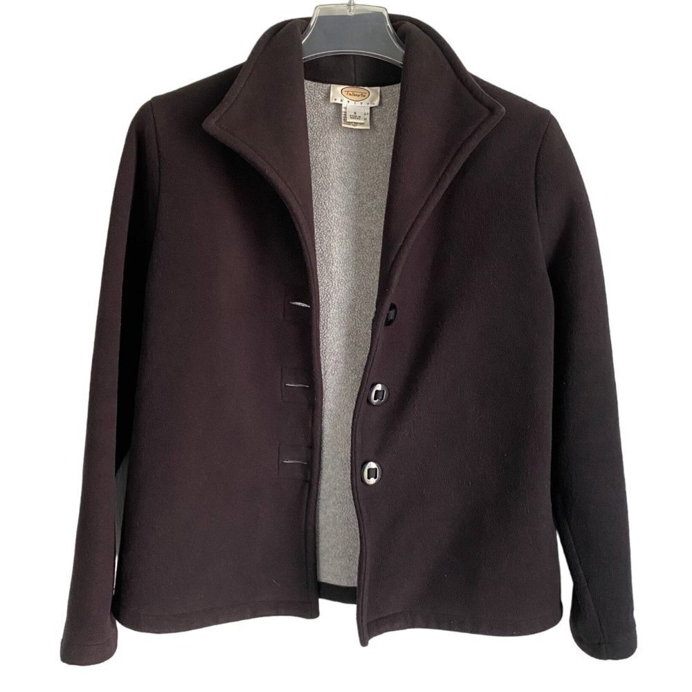 Talbots Petites 3 Button Front Black Fleece Jacket Coat Small